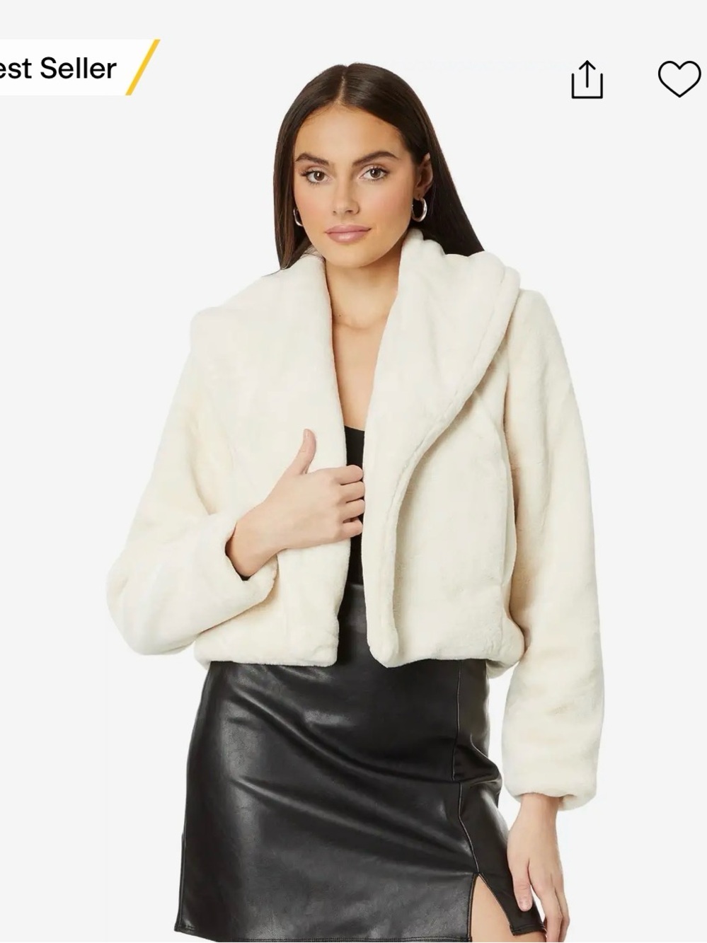 Blank NYC Cream Snow Queen Faux Fur Teddy Jacket with Shawl Collar